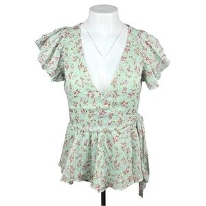 WALTER BAKER Wave Wrap Blouse Sz XS Mint Bloom